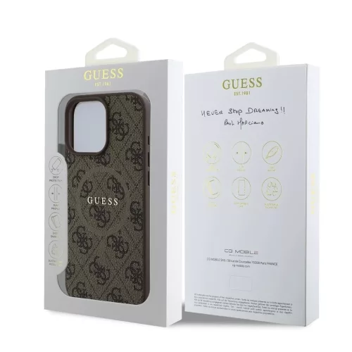 Guess PU bőr 4G Colored Ring MagSafe tok iPhone 16 Pro készülékhez barna