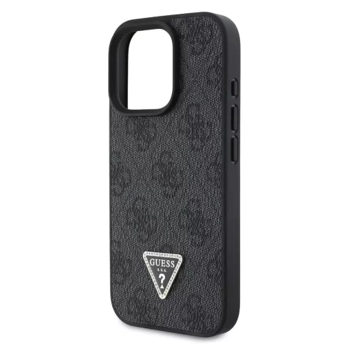 Guess PU 4G Strass Triangle Metal Logo tok iPhone 16 Pro készülékhez fekete