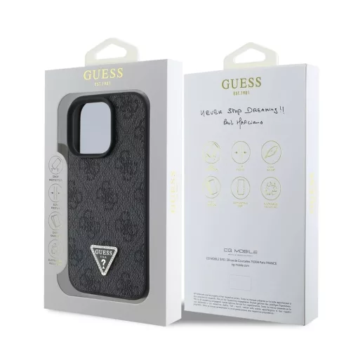 Guess PU 4G Strass Triangle Metal Logo tok iPhone 16 Pro készülékhez fekete