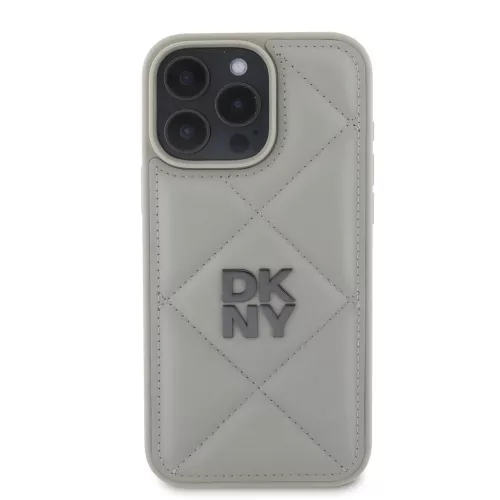 DKNY PU bőr Quilted Stack Logo tok iPhone 16 Pro készülékhez szürke