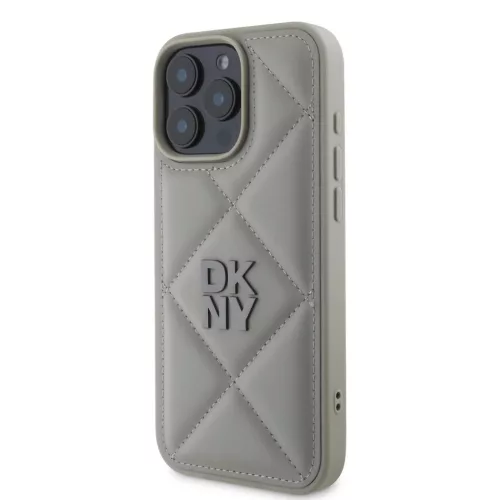 DKNY PU bőr Quilted Stack Logo tok iPhone 16 Pro készülékhez szürke