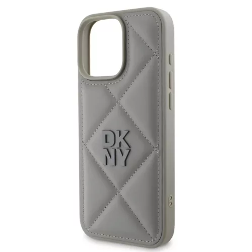 DKNY PU bőr Quilted Stack Logo tok iPhone 16 Pro készülékhez szürke
