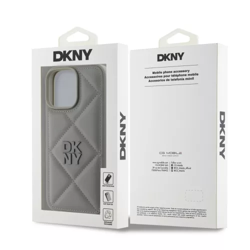 DKNY PU bőr Quilted Stack Logo tok iPhone 16 Pro készülékhez szürke