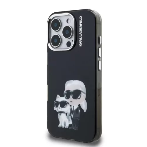 Karl Lagerfeld IML Aquarelle Karl and Choupette tok iPhone 16 Pro készülékhez fekete