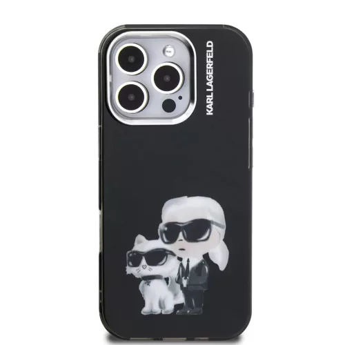 Karl Lagerfeld IML Aquarelle Karl and Choupette tok iPhone 16 Pro készülékhez fekete