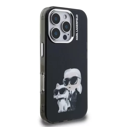 Karl Lagerfeld IML Aquarelle Karl and Choupette tok iPhone 16 Pro készülékhez fekete