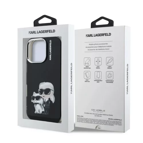 Karl Lagerfeld IML Aquarelle Karl and Choupette tok iPhone 16 Pro készülékhez fekete