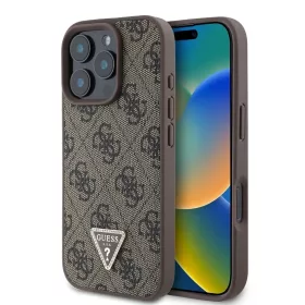   Guess PU 4G Strass Triangle Metal Logo tok iPhone 16 Pro készülékhez barna