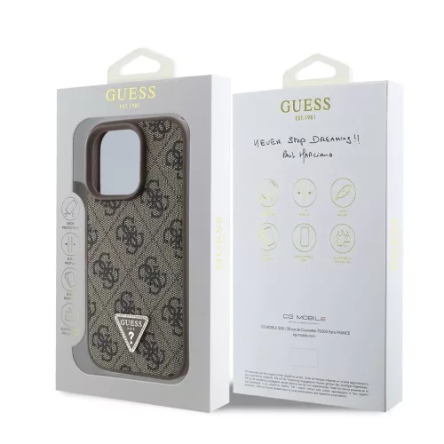 Guess PU 4G Strass Triangle Metal Logo tok iPhone 16 Pro készülékhez barna