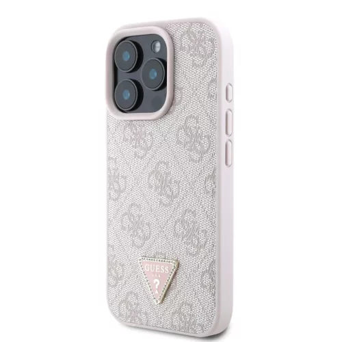 Guess PU 4G Strass Triangle Metal Logo tok iPhone 16 Pro készülékhez rózsaszín