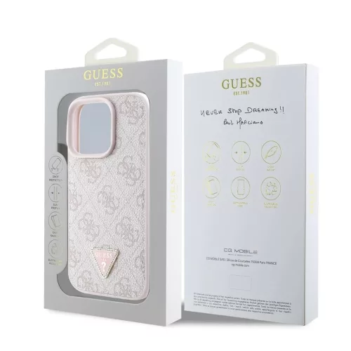 Guess PU 4G Strass Triangle Metal Logo tok iPhone 16 Pro készülékhez rózsaszín