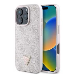   Guess PU 4G Strass Triangle Metal Logo tok iPhone 16 Pro Max készülékhez rózsaszín