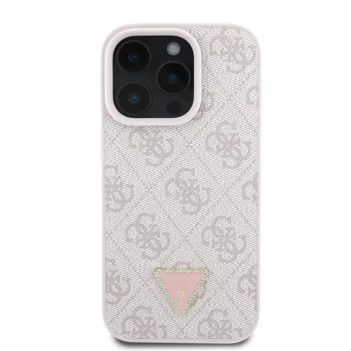 Guess PU 4G Strass Triangle Metal Logo tok iPhone 16 Pro Max készülékhez rózsaszín