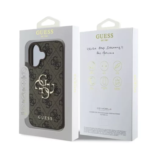 Guess PU 4G Metal Logo tok iPhone 16 készülékhez barna