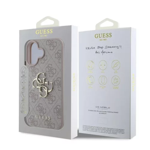 Guess PU 4G Metal Logo tok iPhone 16 készülékhez rózsaszín