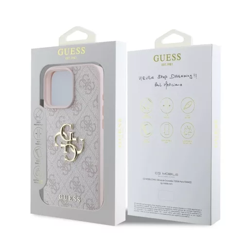 Guess PU 4G Metal Logo tok iPhone 16 Pro készülékhez rózsaszín