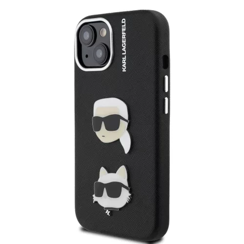 Karl Lagerfeld Grained PU K&CH Heads tok iPhone 15 készülékhez fekete