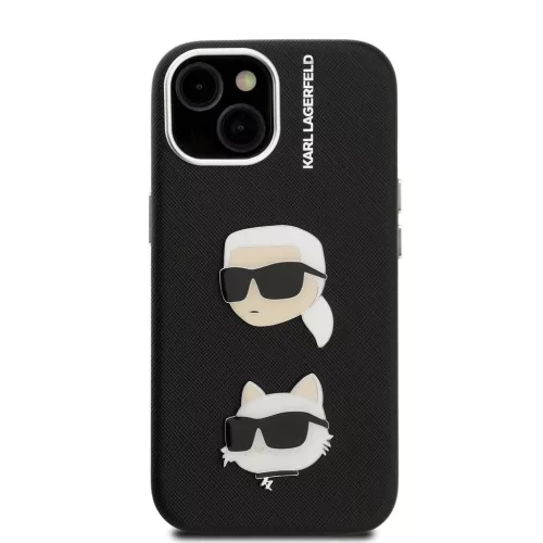 Karl Lagerfeld Grained PU K&CH Heads tok iPhone 15 készülékhez fekete