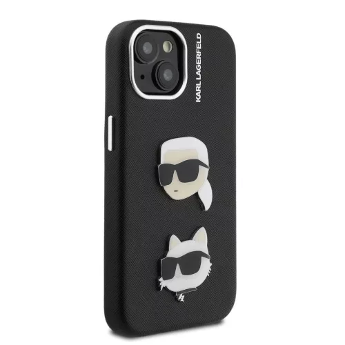 Karl Lagerfeld Grained PU K&CH Heads tok iPhone 15 készülékhez fekete