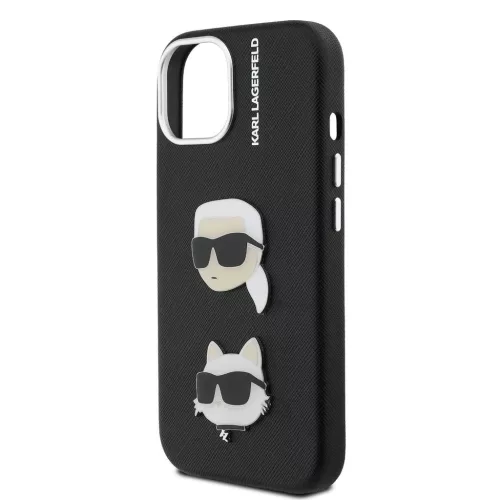 Karl Lagerfeld Grained PU K&CH Heads tok iPhone 15 készülékhez fekete