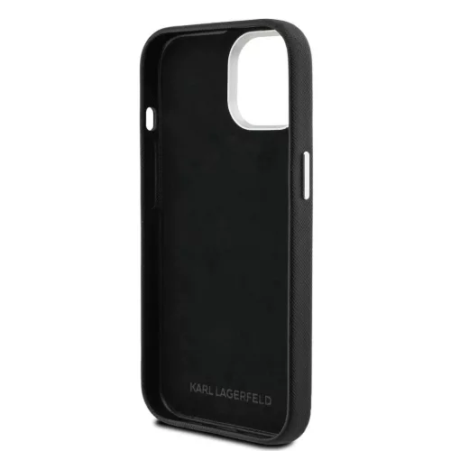 Karl Lagerfeld Grained PU K&CH Heads tok iPhone 15 készülékhez fekete