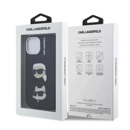 Karl Lagerfeld Grained PU K&CH Heads tok iPhone 15 készülékhez fekete