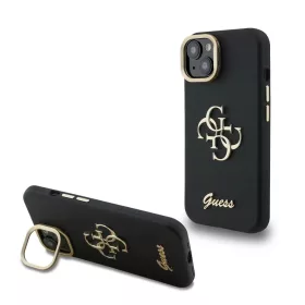   Guess PU Grained 4G Logo Stand Camera Frame tok iPhone 15 készülékhez fekete