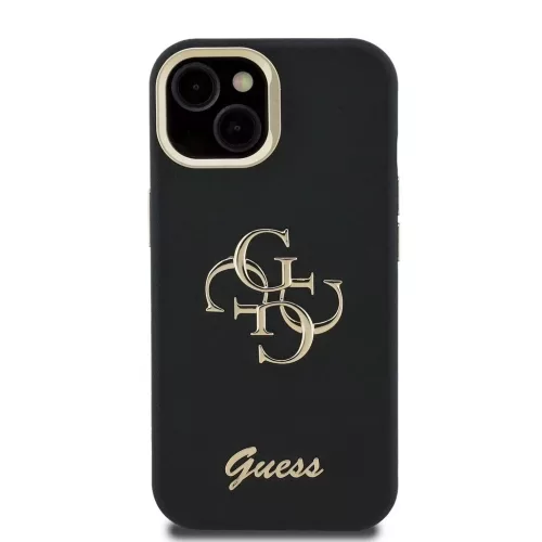 Guess PU Grained 4G Logo Stand Camera Frame tok iPhone 15 készülékhez fekete