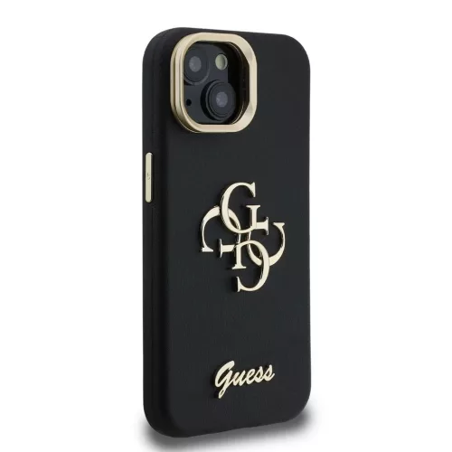 Guess PU Grained 4G Logo Stand Camera Frame tok iPhone 15 készülékhez fekete