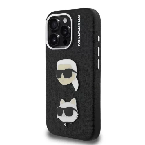 Karl Lagerfeld Grained PU K&CH Heads tok iPhone 16 Pro készülékhez fekete