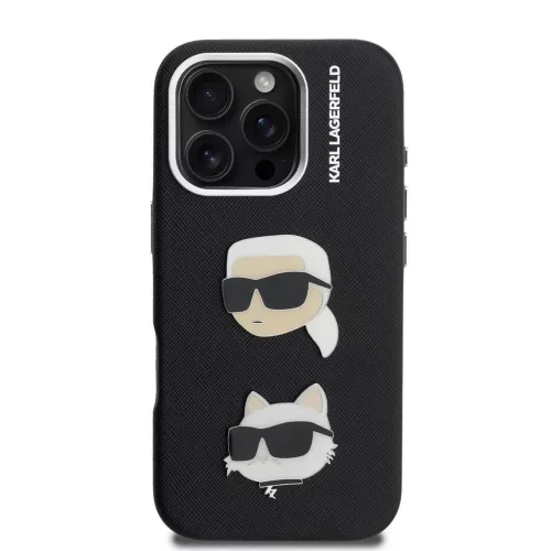 Karl Lagerfeld Grained PU K&CH Heads tok iPhone 16 Pro készülékhez fekete