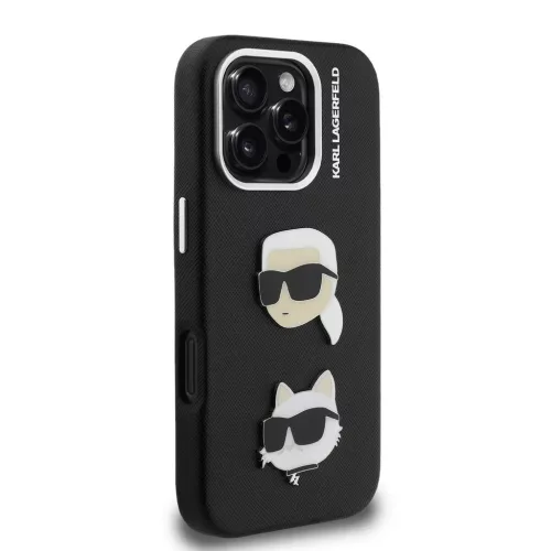 Karl Lagerfeld Grained PU K&CH Heads tok iPhone 16 Pro készülékhez fekete