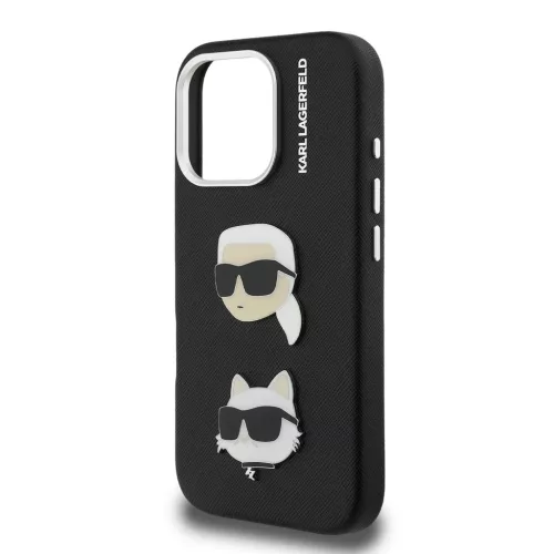 Karl Lagerfeld Grained PU K&CH Heads tok iPhone 16 Pro készülékhez fekete
