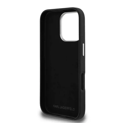 Karl Lagerfeld Grained PU K&CH Heads tok iPhone 16 Pro készülékhez fekete
