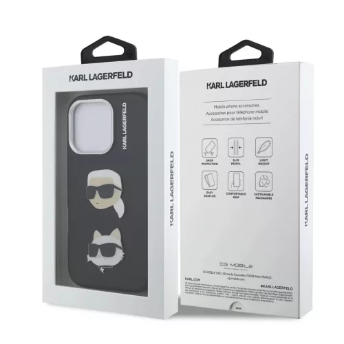 Karl Lagerfeld Grained PU K&CH Heads tok iPhone 16 Pro készülékhez fekete
