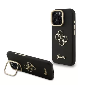   Guess PU Grained 4G Logo Stand Camera Frame tok iPhone 15 Pro Max készülékhez fekete