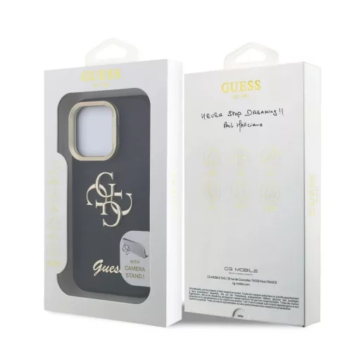 Guess PU Grained 4G Logo Stand Camera Frame tok iPhone 15 Pro Max készülékhez fekete