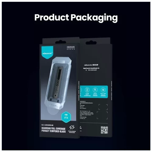Nillkin edzett üveg 0.25mm Guardian 2.5D for Apple iPhone 16 készülékhez, fekete (applikátorral)