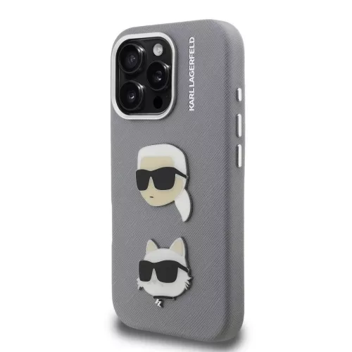Karl Lagerfeld Grained PU K&CH Heads tok iPhone 16 Pro Max készülékhez szürke