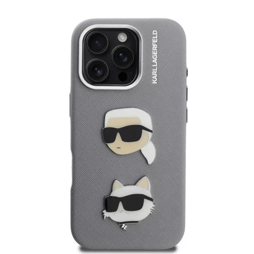 Karl Lagerfeld Grained PU K&CH Heads tok iPhone 16 Pro Max készülékhez szürke