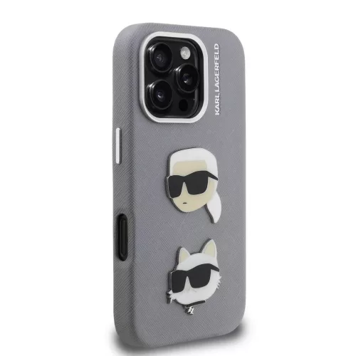 Karl Lagerfeld Grained PU K&CH Heads tok iPhone 16 Pro Max készülékhez szürke
