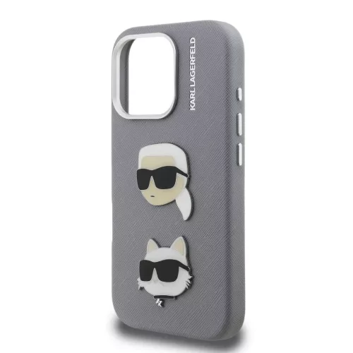 Karl Lagerfeld Grained PU K&CH Heads tok iPhone 16 Pro Max készülékhez szürke
