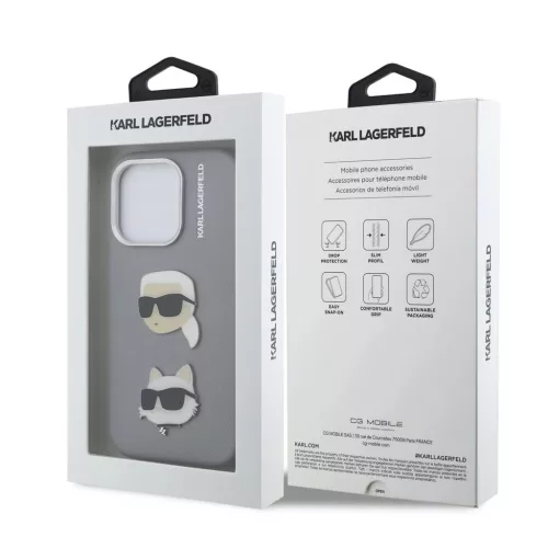 Karl Lagerfeld Grained PU K&CH Heads tok iPhone 16 Pro Max készülékhez szürke