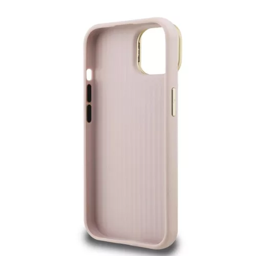 Guess PU Grained 4G Logo állványos kamerakeretes tok iPhone 15 készülékhez rózsaszín