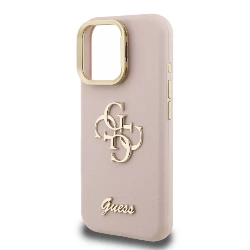 Guess PU Grained 4G Logo Stand Camera Frame tok iPhone 15 Pro Max készülékhez rózsaszín