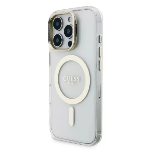 Guess PC/TPU elektrolemezelt állványos kamerakeretes MagSafe tok cserélhető háttérrel iPhone 16 Pro készülékhez