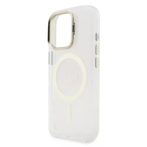 Guess PC/TPU elektrolemezelt állványos kamerakeretes MagSafe tok cserélhető háttérrel iPhone 16 Pro készülékhez