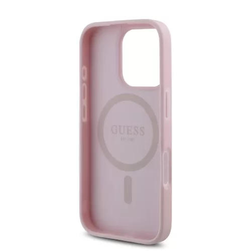 Guess PU bőrhatású 4G kis fém logóval MagSafe tok iPhone 16 Pro Max készülékhez rózsaszín