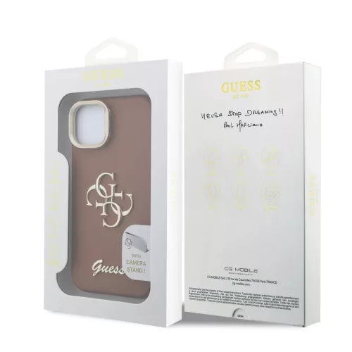 Guess PU Grained 4G Logo Stand Camera Frame tok iPhone 14 készülékhez barna