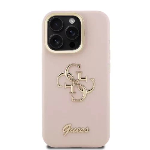 Guess PU Grained 4G Logo Stand Camera Frame tok iPhone 15 Pro készülékhez rózsaszín